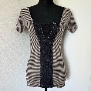 • Free People Off The Shoulder Striped Crochet Lace Top •